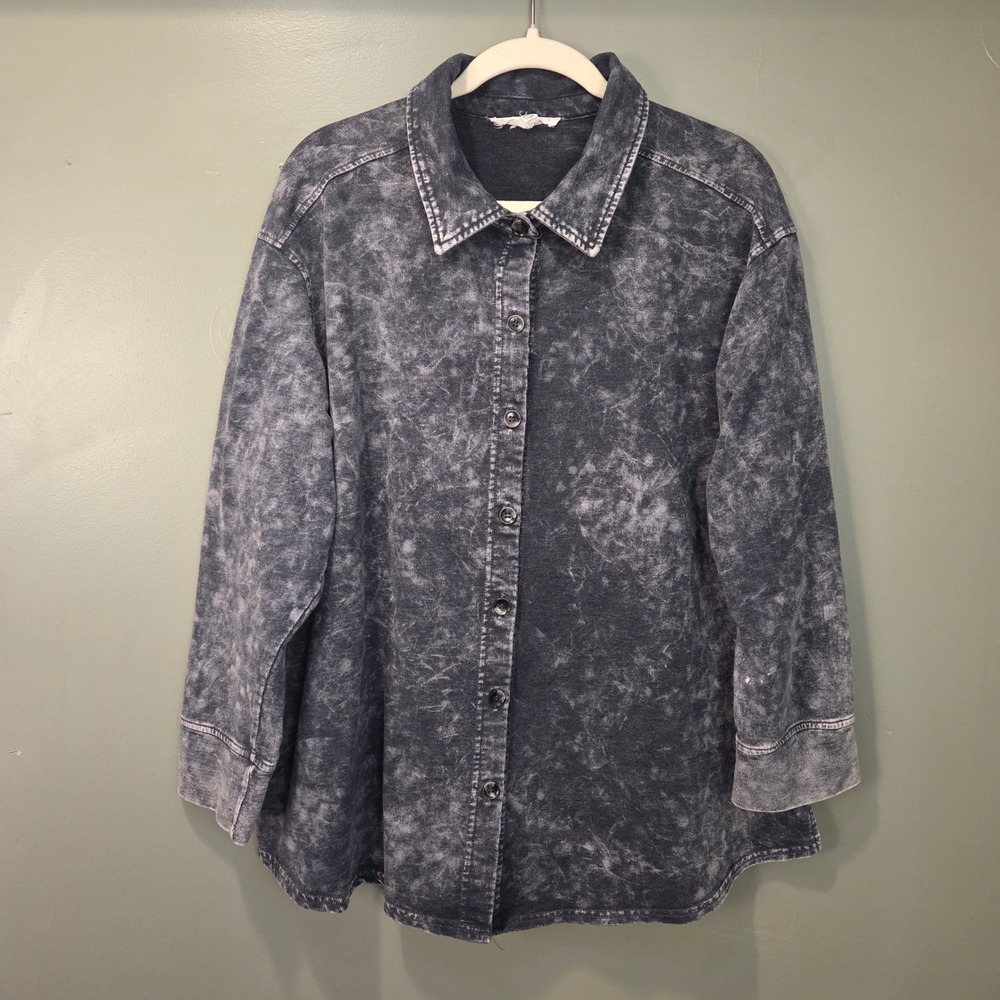 Jane + Delancey Women's Faux Denim Acid Wash Long Sleeve Button Up Shirt Size 1X